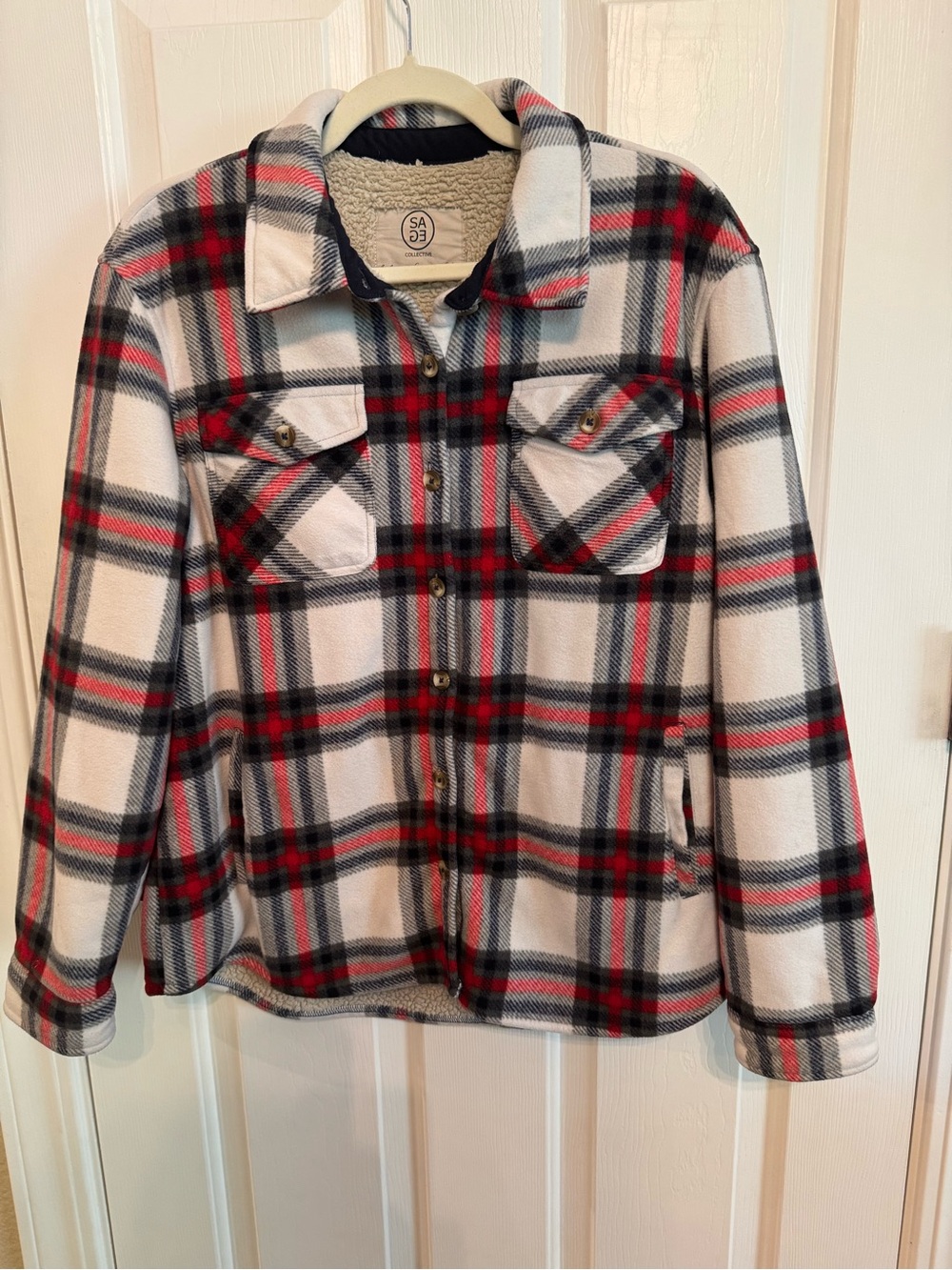 Sage Collective Plaid Sherpa Lined Plush Shirt Jacket Shacket Large